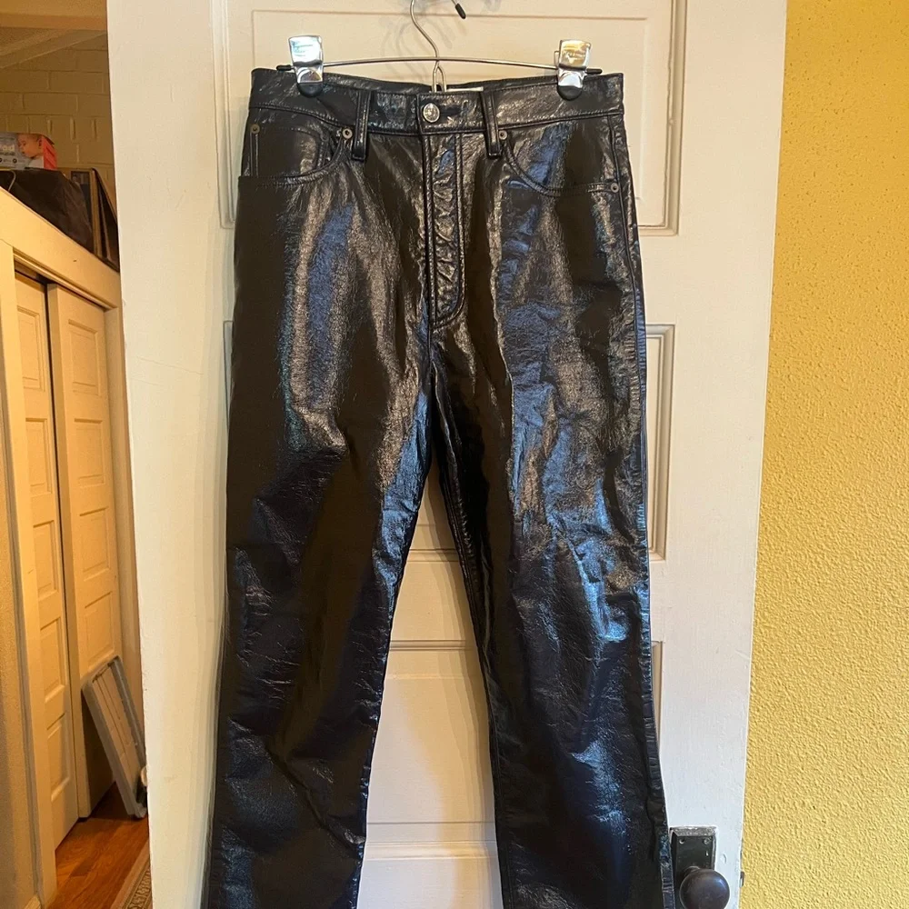 AGOLDE Recycled Leather 90s Pinch Waist High Rise Straight Pants Detox | size 28 - Picture 2 of 10